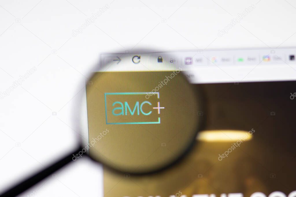 Los Angeles, USA - 1 February 2021: amc plus website page. Amcplus.com logo on display screen, Illustrative Editorial