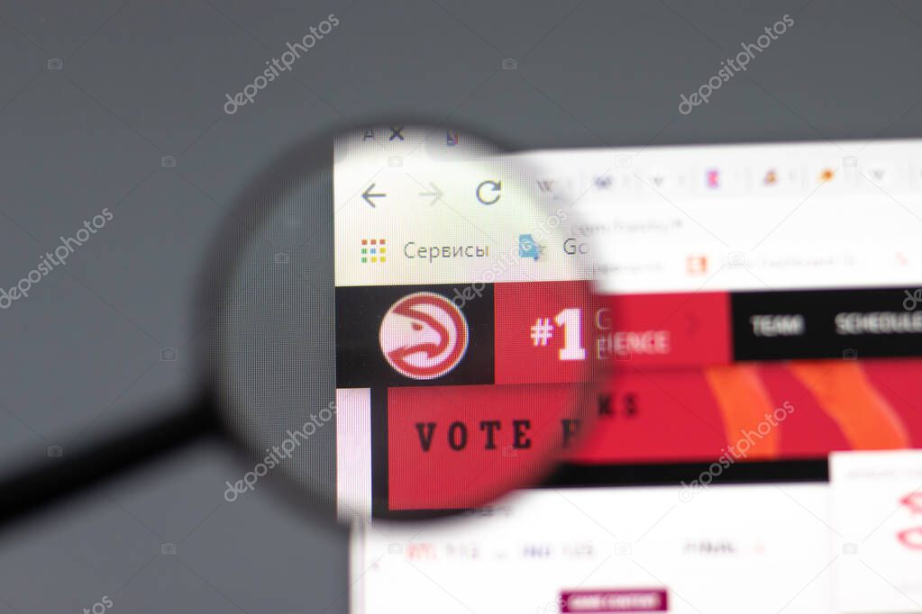 New York, USA - 15 February 2021: Atlanta Hawks website in browser with company logo, Illustrative Editorial