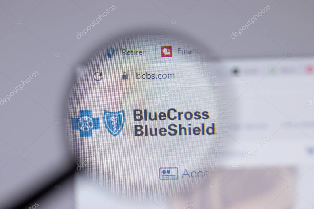 New York, USA - 18 March 2021: Blue Cross Blue Shield Association company logo icon on website, Illustrative Editorial