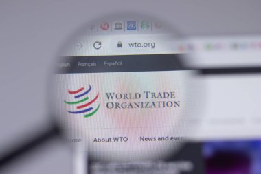 New York, ABD - 18 Mart 2021: Dünya Ticaret Örgütü WTO şirket logosu web sitesi, Illustrative Editorial