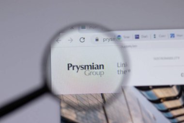 New York, ABD - 18 Mart 2021: Prysmian Group şirket logosu web sitesi, Illustrative Editorial