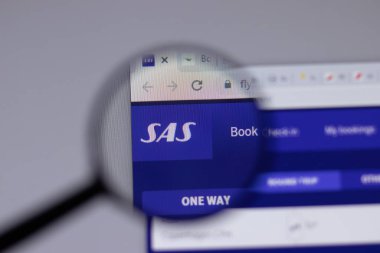 New York, ABD - 18 Mart 2021: İskandinav Havayolları SAS şirket logosu web sitesinde, Illustrative Editorial