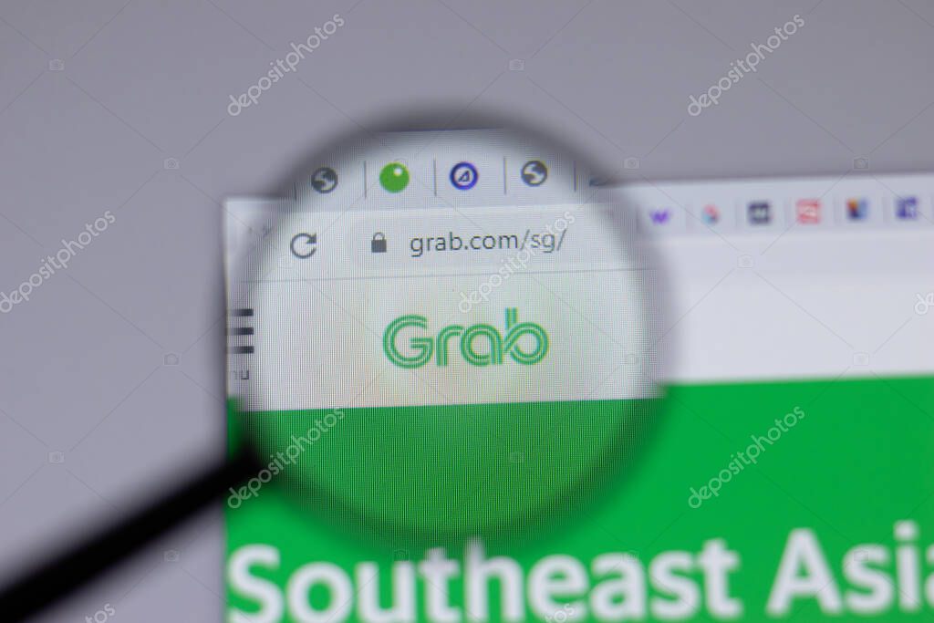 New York, USA - 18 March 2021: Grab company logo icon on website, Illustrative Editorial
