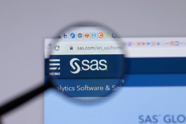 New York, ABD - 26 Nisan 2021: SAS Enstitüsü logosu web sitesi sayfasında, Illustrative Editorial