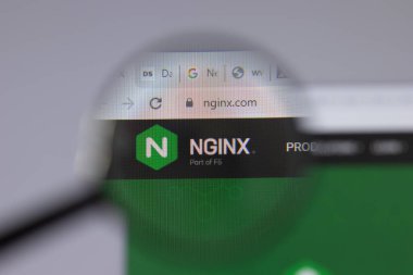 New York, ABD - 26 Nisan 2021: Nginx logosu web sitesi sayfasında yakın plan, Illustrative Editorial