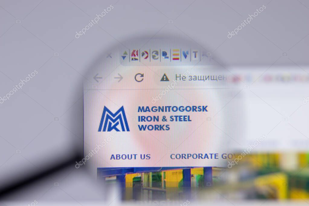 New York, USA - 26 April 2021: Magnitogorsk Iron and Steel Works logo close-up on website page, Illustrative Editorial