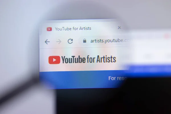 Nova York Eua Abril 2021 Página Site Youtube Para Artistas — Fotografia de Stock