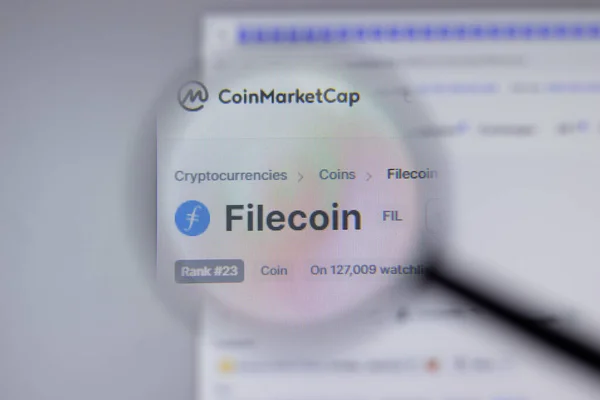 Nueva York Mayo 2021 Filecoin Fil Cryptocurrency Logo Close Website — Foto de Stock