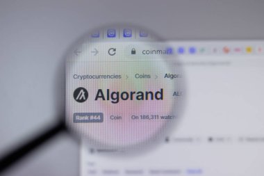 New York, ABD - 1 Mayıs 2021: Algorand ALGO kripto para birimi logosu web sitesi sayfasında yakın plan, Illustrative Editorial