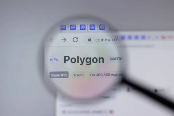 New York, ABD - 1 Mayıs 2021: Poligon MATIC şifreli para birimi logosu web sitesi sayfasında yakın plan, İllüstrasyon Editörü