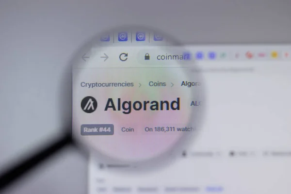 ニューヨーク May 2021 Algorand Algo暗号通貨のロゴがウェブサイトのページでクローズアップされ イラスト編集 — ストック写真