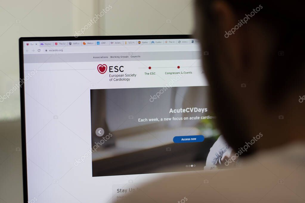New York, USA - 1 May 2021: European Society of Cardiology ESC company website on screen, Illustrative Editorial