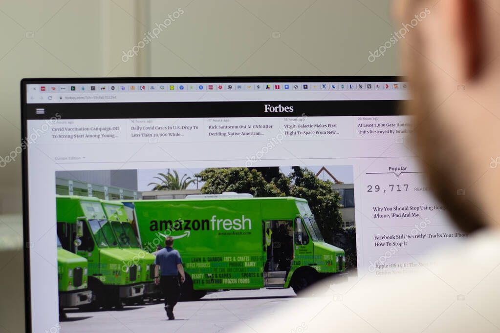 New York, USA - 1 May 2021: Forbes company website on screen, Illustrative Editorial