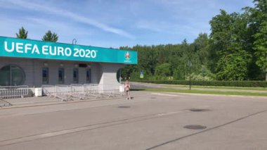 Saint Petersburg, Russia - 2 June 2021: UEFA EURO 2020 ticket office on street near stadium, Illustrative Editorial