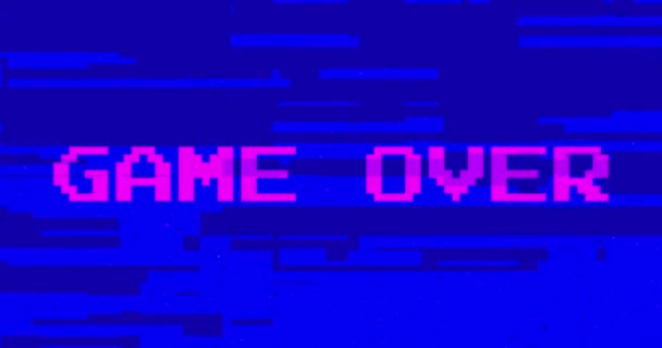 Inscripción de Game Over pixel sobre fondo retro de glitch — Vídeos de Stock