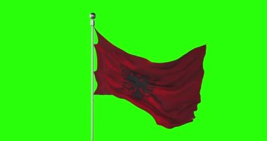 Arnavutluk ulusal bayrağı yeşil ekranda dalgalanıyor. Krom anahtar animasyonu. Arnavut siyaset illüstrasyonu