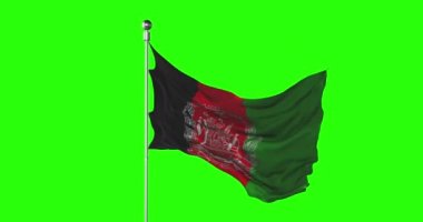 Afganistan ulusal bayrağı yeşil ekranda dalgalanıyor. Krom anahtar animasyonu. Siyaset illüstrasyonu