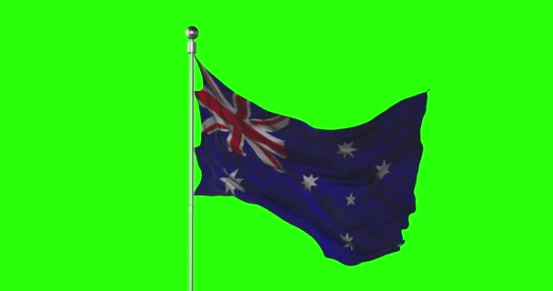 Australia National Flag Waving Green Screen Chroma Key Animation Australian — Stock Video