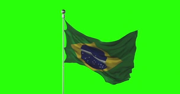 Brazílie Národní Vlajka Mává Zelené Obrazovce Animace Kláves Chroma Brazilská — Stock video
