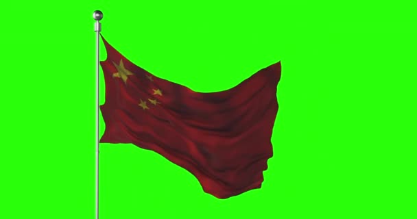 Chinas Nationalflagge Weht Auf Grünem Bildschirm Chroma Key Animation Illustration — Stockvideo
