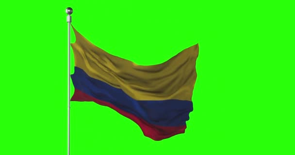 Bandera Nacional Colombia Ondeando Pantalla Verde Animación Con Clave Cromática — Vídeo de stock