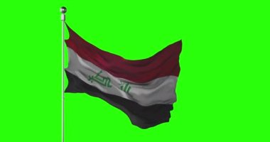 Irak ulusal bayrağı yeşil ekranda dalgalanıyor. Krom anahtar animasyonu. Irak siyaset çizimleri