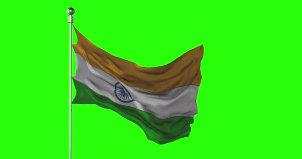 Nationale Vlag Van India Wapperend Groen Scherm Chroma Key Animatie — Stockvideo