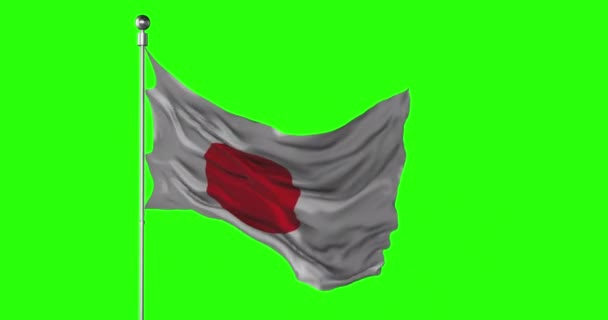 Japońska Flaga Narodowa Macha Zielonym Ekranie Animacja Klawiszy Chroma Japońska — Wideo stockowe
