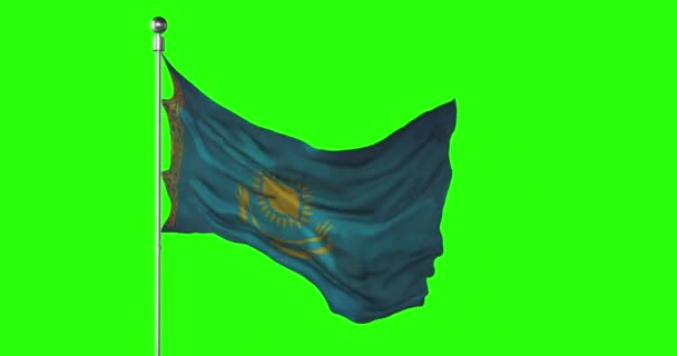 Kasachstans Nationalflagge Weht Auf Der Grünen Leinwand Chroma Key Animation — Stockvideo