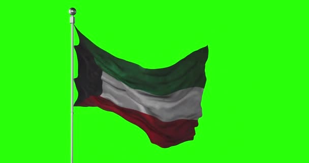 Κουβέιτ Εθνική Σημαία Κυματίζει Στην Πράσινη Οθόνη Κινούμενα Σχέδια Chroma — Αρχείο Βίντεο