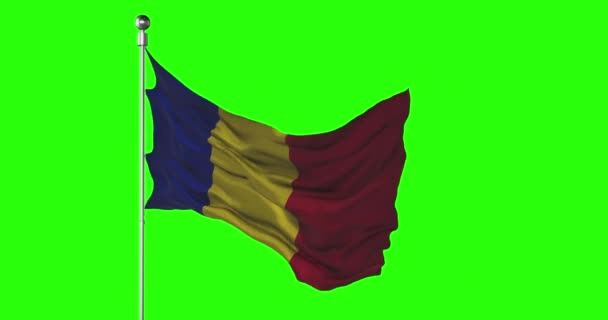 Εθνική Σημαία Ρουμανίας Κυματίζει Στην Πράσινη Οθόνη Κινούμενα Σχέδια Chroma — Αρχείο Βίντεο