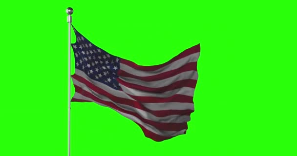 Národní Vlajka Usa Mává Zelené Obrazovce Animace Kláves Chroma Ilustrace — Stock video