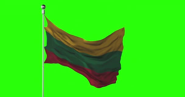 Litouwen Nationale Vlag Zwaaien Groen Scherm Chroma Key Animatie Litouwse — Stockvideo