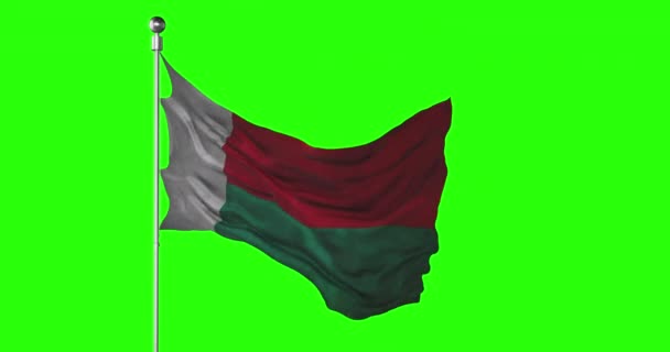Національний Прапор Мадагаскару Розмахує Зеленим Екраном Анімація Ключів Хрома Приклад — стокове відео