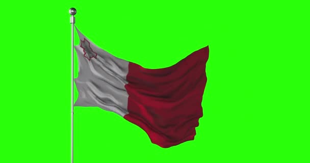 Malta Nationale Vlag Zwaaien Groen Scherm Chroma Key Animatie Maltese — Stockvideo