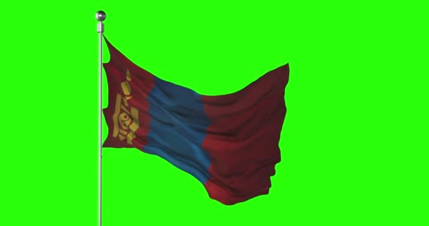 Μογγολία Εθνική Σημαία Κυματίζει Στην Πράσινη Οθόνη Κινούμενα Σχέδια Chroma — Αρχείο Βίντεο