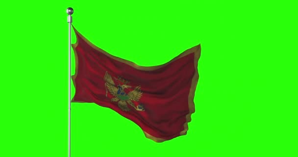 Montenegros Nationalflagge Weht Auf Der Grünen Leinwand Chroma Key Animation — Stockvideo