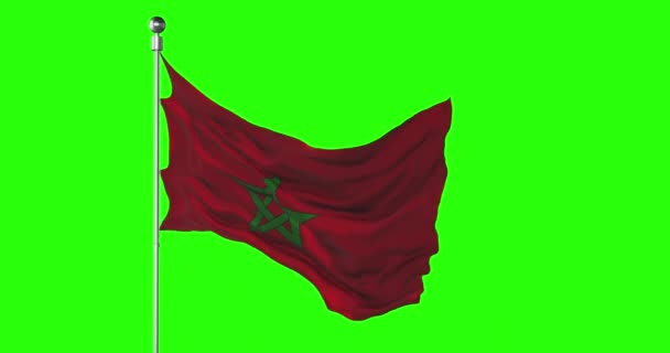 Marokko Nationale Vlag Zwaaien Groen Scherm Chroma Key Animatie Marokkaanse — Stockvideo