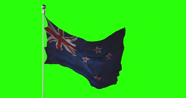 Νέα Ζηλανδία Εθνική Σημαία Κυματίζει Στην Πράσινη Οθόνη Κινούμενα Σχέδια — Αρχείο Βίντεο