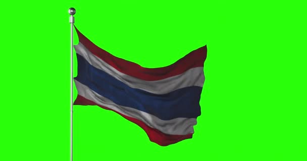 Thailands Nationalflagge Weht Auf Der Grünen Leinwand Chroma Key Animation — Stockvideo