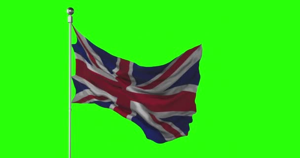 Bandera Nacional Británica Ondeando Pantalla Verde Animación Con Clave Cromática — Vídeos de Stock