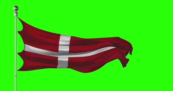 Bendera Nasional Denmark Melambai Layar Hijau Animasi Kunci Kroma Ilustrasi — Stok Video