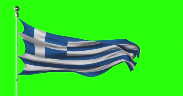 希腊国旗在绿色屏幕上飘扬 Chroma键动画 希腊政治例证 — 图库视频影像