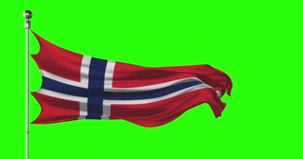 Nationale Vlag Van Noorwegen Wapperend Groen Scherm Chroma Key Animatie — Stockvideo