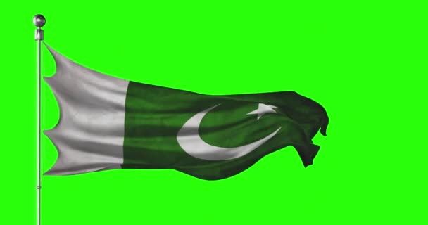 Die Pakistanische Nationalflagge Weht Auf Einer Grünen Leinwand Chroma Key — Stockvideo