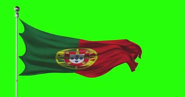 Bandiera Nazionale Portoghese Sventola Sullo Schermo Verde Animazione Con Chiave — Video Stock