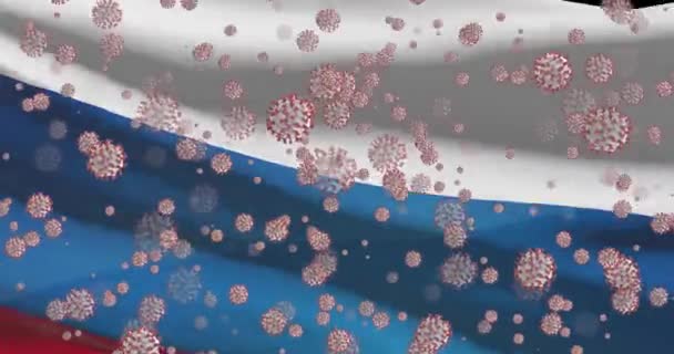 Wabah Virus Covid Rusia Bendera Nasional Rusia Dengan Animasi Coronavirus — Stok Video