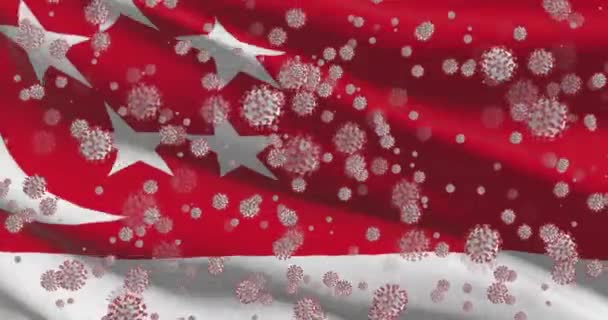 Covid Virus Pandemie Singapur Singapurische Nationalflagge Mit Coronavirus — Stockvideo