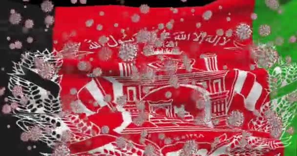 Covid 19アフガニスタンで流行 アフガニスタン国旗とコロナウイルス — ストック動画