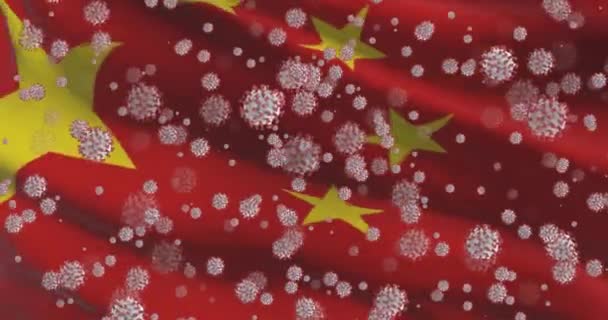 Covid Virus Pandemie China Chinesische Nationalflagge Mit Coronavirus — Stockvideo